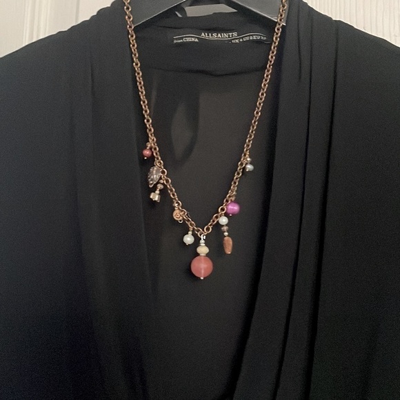 gemstone real pearls glass beads copper chain rose quartz charm - Picture 3 of 16